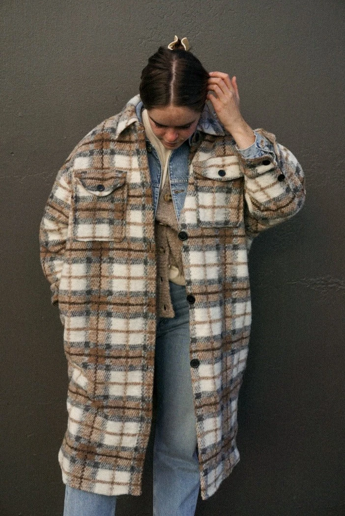 PIPE AND ROW NEW IN QUILTED BLAKE PLAID COAT COFFEE 7 PIPE AND ROW NEW IN QUILTED BLAKE PLAID COAT COFFEE