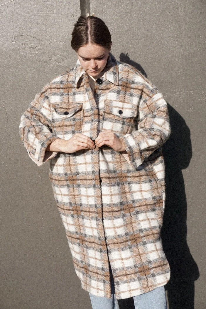 PIPE AND ROW NEW IN QUILTED BLAKE PLAID COAT COFFEE 9 PIPE AND ROW NEW IN QUILTED BLAKE PLAID COAT COFFEE