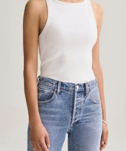 AGOLDE RIB HIGH NECK TANK WHITE NEW IN