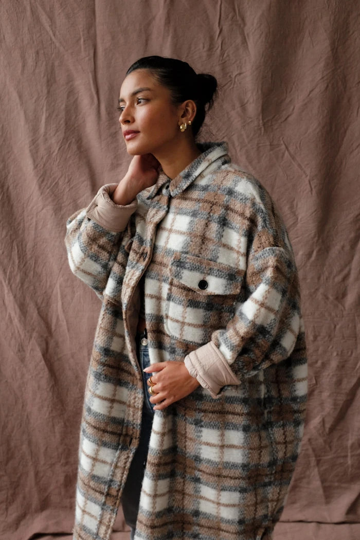 PIPE AND ROW NEW IN QUILTED BLAKE PLAID COAT COFFEE 4 PIPE AND ROW NEW IN QUILTED BLAKE PLAID COAT COFFEE