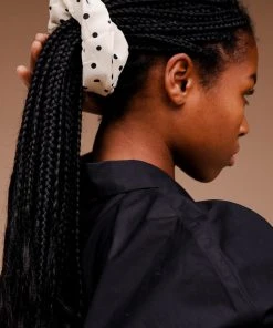 PIPE AND ROW NEW IN SILKY IVORY POLKA DOT SCRUNCHIE