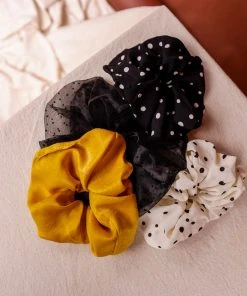 PIPE AND ROW SILKY MUSTARD SCRUNCHIE