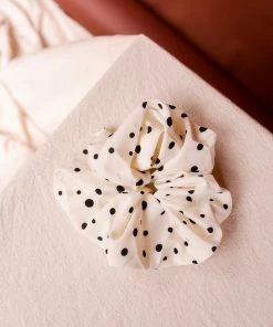 PIPE AND ROW NEW IN SILKY IVORY POLKA DOT SCRUNCHIE