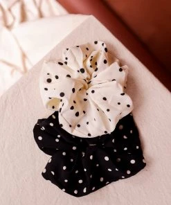PIPE AND ROW NEW IN SILKY IVORY POLKA DOT SCRUNCHIE