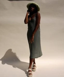 LACAUSA ALMA SLIP DRESS SEAWEED SPRING '22