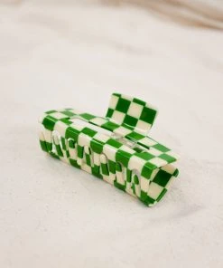 PIPE AND ROW XL CHECKER HAIR CLAW GREEN & CREAM SPRING '22