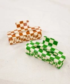 PIPE AND ROW XL CHECKER HAIR CLAW GREEN & CREAM SPRING '22