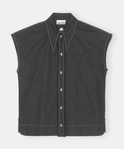 GANNI SPRING '22 COTTON POPLIN DIAMOND SLEEVELESS TOP