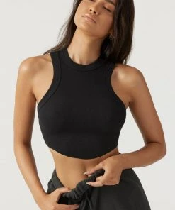 JOAH BROWN CROP RIB BODY TANK