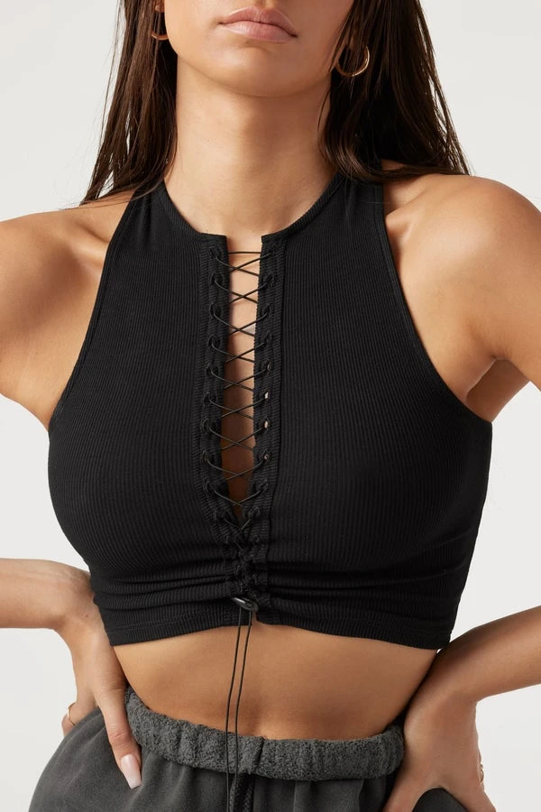 JOAH BROWN LACE UP CROP TANK SPRING '22 1 JOAH BROWN LACE UP CROP TANK SPRING '22
