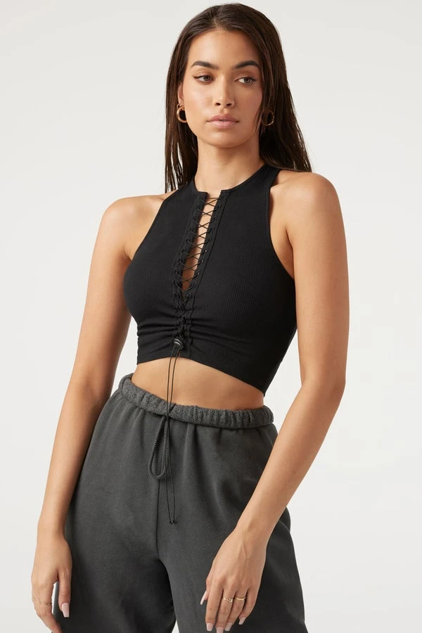 JOAH BROWN LACE UP CROP TANK SPRING '22 2 JOAH BROWN LACE UP CROP TANK SPRING '22