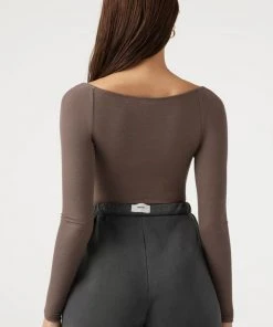 JOAH BROWN SALE SQUARE NECK LONG SLEEVE