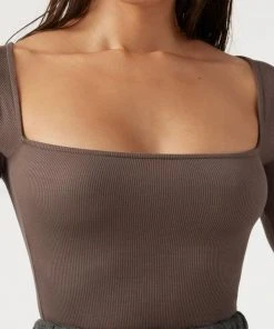 JOAH BROWN SALE SQUARE NECK LONG SLEEVE