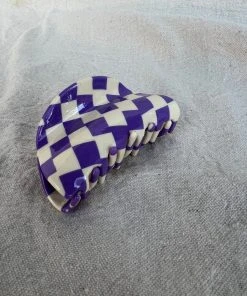 PIPE AND ROW ASYMMETRICAL HAIR CLAW PURPLE CHECK SPRING '22