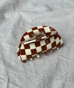 PIPE AND ROW SPRING '22 ASYMMETRICAL HAIR CLAW BROWN CHECK