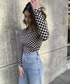 NICE THINGS CHECKER ROUND NECK LONG SLEEVE SALE