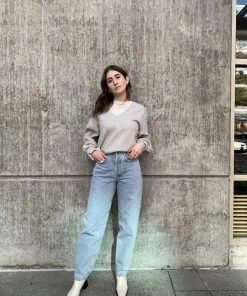 AGOLDE V-NECK BALLOON SLEEVE SWEATSHIRT GREY HEATHER SIZE XS SALE