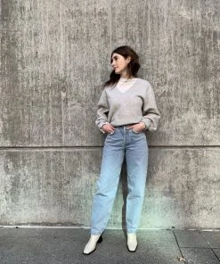 AGOLDE V-NECK BALLOON SLEEVE SWEATSHIRT GREY HEATHER SIZE XS SALE