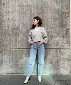 AGOLDE V-NECK BALLOON SLEEVE SWEATSHIRT GREY HEATHER SIZE XS SALE