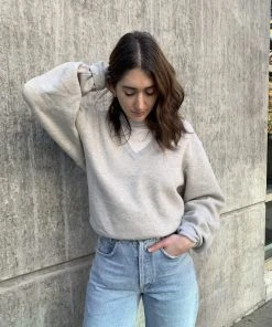 AGOLDE V-NECK BALLOON SLEEVE SWEATSHIRT GREY HEATHER SIZE XS SALE