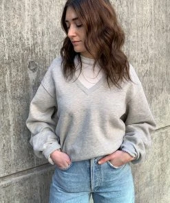 AGOLDE V-NECK BALLOON SLEEVE SWEATSHIRT GREY HEATHER SIZE XS SALE