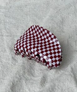 PIPE AND ROW ASYMMETRICAL HAIR CLAW BURGUNDY CHECK