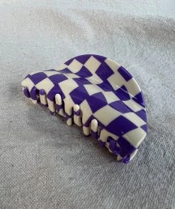 PIPE AND ROW ASYMMETRICAL HAIR CLAW PURPLE CHECK SPRING '22