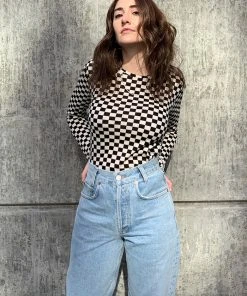 NICE THINGS CHECKER ROUND NECK LONG SLEEVE SALE