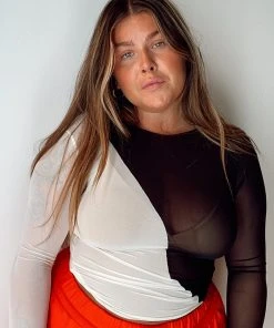 NIN STUDIO SWIRL MESH LONG SLEEVE TOP